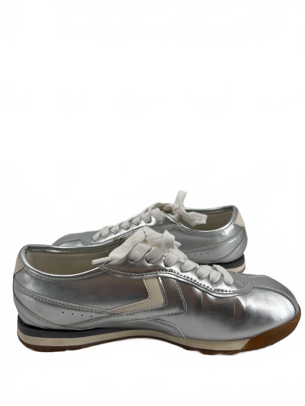 Bershka Cream Silver Retro Low Top Sneakers | Womens 39EU